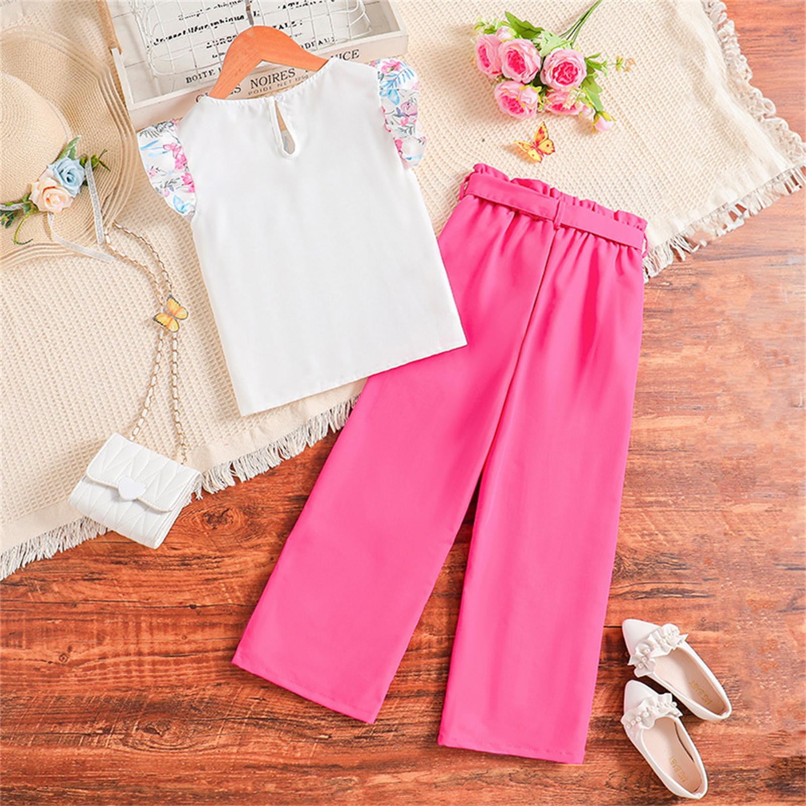 Gaexia Children Outfits Summer Girls' Clothing New Clothing for 8 12 Years Flying Sleeve Top Pants Suit Clothes Sets - Image 3