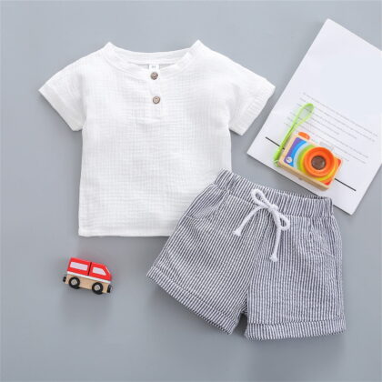 Gerichy Toddler Kids Boy Shorts Clothing Set 0 6 12 18 24 Months 2T 3T Baby Boys Summer Clothes Sets Outfits Unisex Spring Cotton Ribbed Short Sleeve Striped Shorts Outfits Clothes