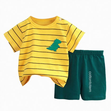 Gibobby Toddler Boy Summer Casual Soft Cartoon Print Short Sleeve T-Shirt Shorts 2Pc Outfit Set Lightweight Breathable Dailywear Clothes for 1‑6 Years Kids Boys(2-3 Years,Yellow)
