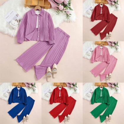 Girls 2pcs Sets Fashion Casual Solid Color Top+ Pants