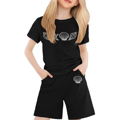 Girls Outfits Clothes Printed Round Neck Short Sleeved T Shirt Boys Kids Clothing Sets