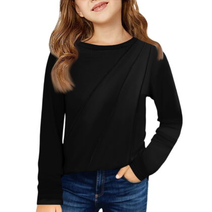 Grblisyd Long Sleeve Shirts for Girls Fall Cute Girls Tops Size 10-12 Kids Crew Neck Tshirt Trendy Plain Teen Girls Clothes ,Black 6-7Y