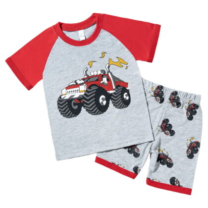 Gubotare Boys Pajamas Set Toddler Boys Pajamas 100% Cotton Summer Pjs for Boy Jammies Dinosaur Dog Little Kids Clothes Sleepwear Short Sets Size 5-6T (Red,5-6 Years)