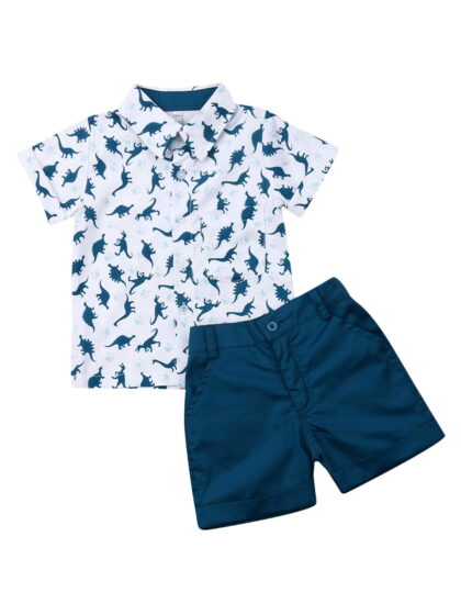 Hirigin Toddler Baby Boy Outfits 1T 2T 3T 4T 5T 6T Clothes Summer Kids Dinosaur Pattern Short Sleeve Button Down Shirt Shorts Set