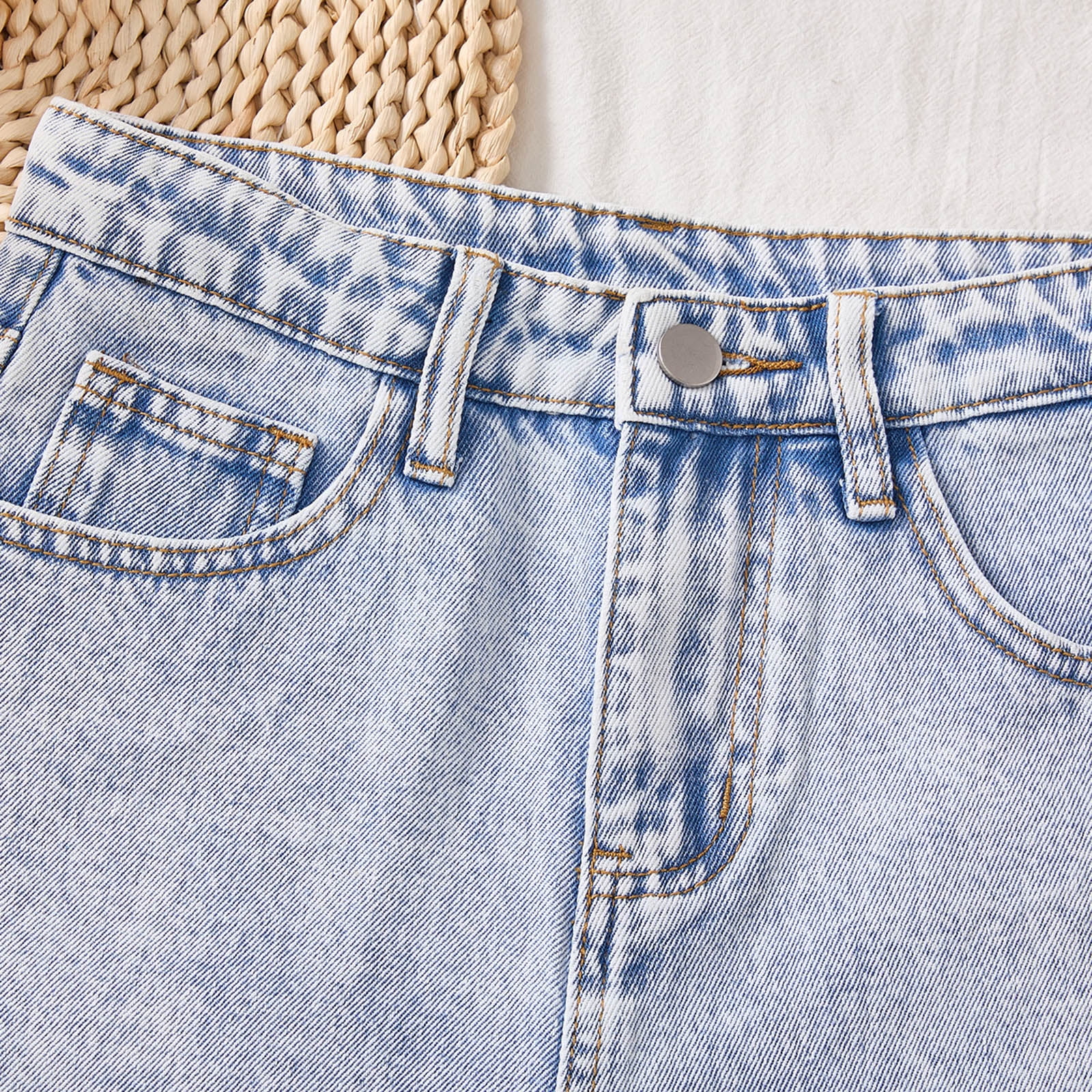 Jkety Girls Jeans Girls Jeans Shorts Denim Elastic Waist Bottom Trendy Cotton Summer Clothes for Kids Light Blue,13-14 Years - Image 4