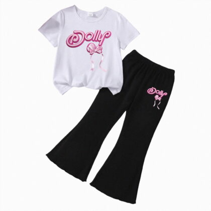 JUMEYU Summer Clothing Sets for Kids Girl's Clothing Set Y2k Clothes T Shirt and Flared Pants Summer 2 Piece Outfits 5T 6T (I,5-6 Years)
