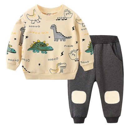 Ketyyh-chn99 Baby Toddler Boy Clothes Fall Winter Outfits Long Sleeve Dinosaur Shirt Sweatshirt + Long Pants Kids Little Boy Clothing for 3-4 Years,Beige