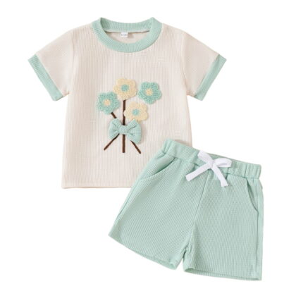 Kid Clothes Kids Young Girl Clothes Outfits Cute Sweet Flower Print T-Shirt Shorts Summer Clothing Set