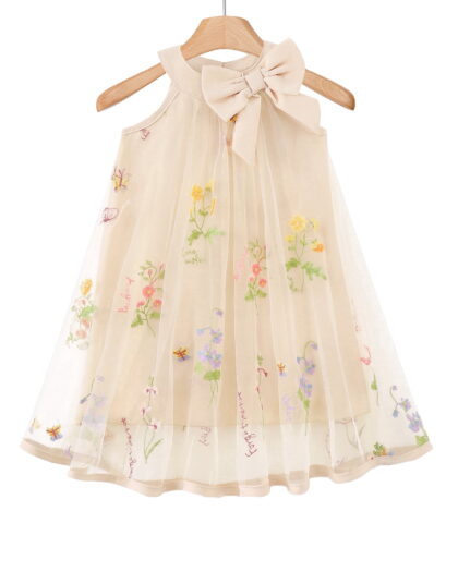 Kids Girls Clothes Little Girls Tulle Dress 5T Girls Summer Halter Dress 6Y Girls Sleeveless Solid Color Floral Dress Apricot
