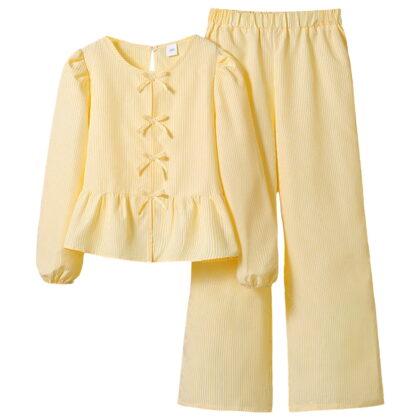 Kogui Outfits for Teen Girls Girl's Two Piece Outfit Button Down Long Sleeve Shirt with Pants Set Size 8-9 (Yellow,8-9 Years)