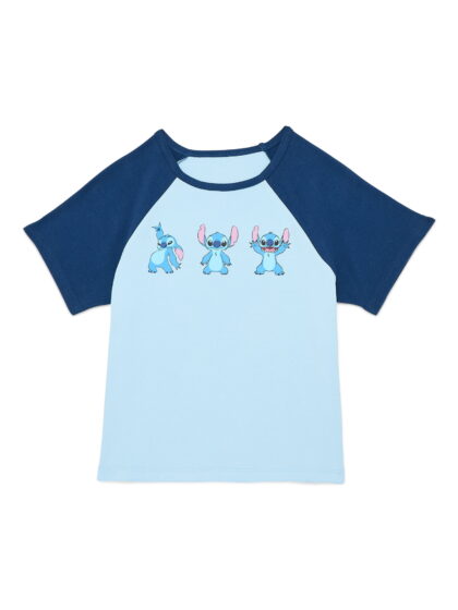Lilo and Stitch Girls Raglan Graphic Tee with Short Sleeves, Sizes 4-16