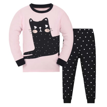 Little Girls Outfits Long Sleeve Cat Prints Crewneck Sweatshirts Pants 2PCS Outfits Toddler Kids Loungewear Clothes Set For Fall Winter