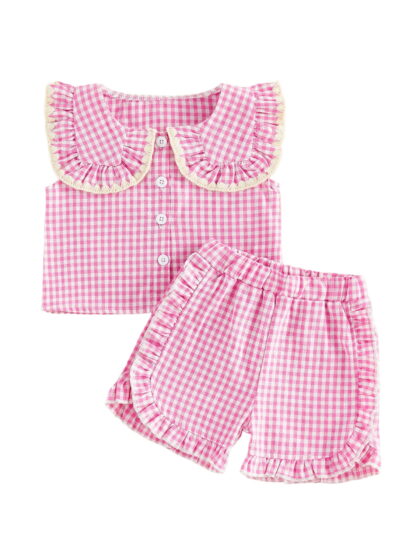 Loicainy Baby Toddler Girl Summer Outfits Plaid Clothes Set 6 12 18 24 Months 2T 3T 4T Sleeveless Print Tops + Shorts
