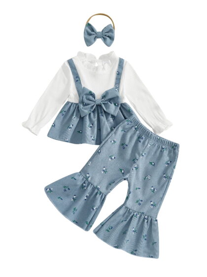 Loicainy Kid Toddler Girls Flare Pants Clothes Set 5 12 18 24 Months 2T 3T 4T Long Sleeve Crew Neck Dress with Floral Pants Headband Fall Outfit