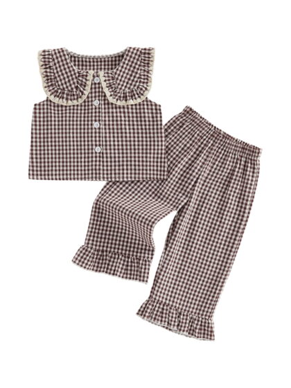 Loicainy Toddler Kids Girls Summer Outfits Plaid Clothes Set 12 18 24 Months 2T 3T 4T 5T Sleeveless Doll Collar Vest Tops and Elastic Waist Pants