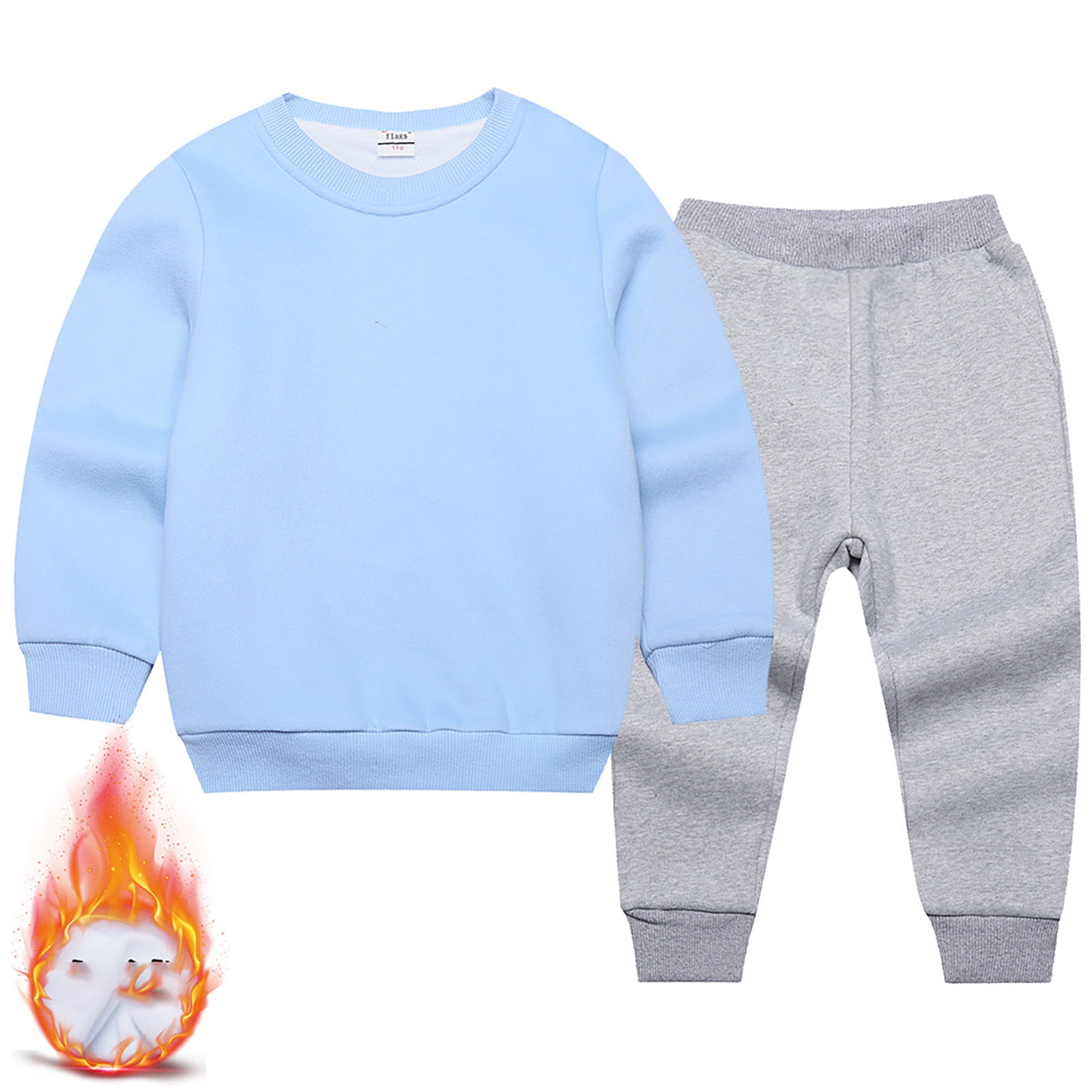 MEZZALL Boys Girls Sweatsuit Outfit Kid Solid Crewneck Sweatshirt Sweatpant 2Pcs Set Fall Winter Clothes 2-8 Years - Image 3