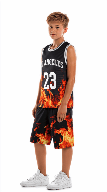 Mikrdoo 7 Years Big Boys Summer 2Pcs Casual Sports 8 Years Kid Boys Quick-drying Mesh Flame Pattern Sleeveless Vest + Shorts Clothing Sets Black