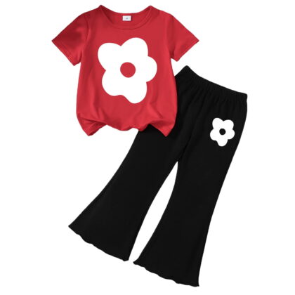 newwalpole Girl's 2 Piece Set Cute Cherry Bow Print Tee Shorts Set Summer Outfits L for Size 6-7 Years