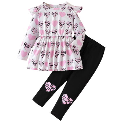 newwalpole Kid Girl Clothes Ruffle Sleeve Top Floral Allover Pants Fall Outfit Set Pink for Size 4-5 Years