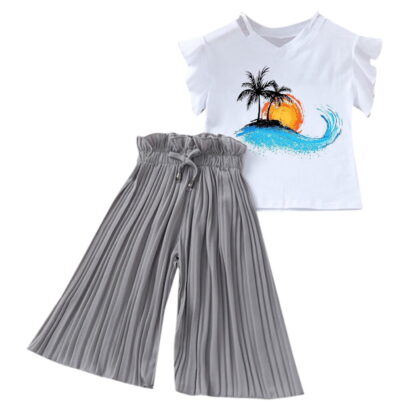 NIEWTR Kid Girl Clothes Shorts Set 2 Piece Outfits Summer Casual Short Sleeve Top and Shorts Set for Girls 4-7 Short T-shirt Sets 8-9 Years Gray