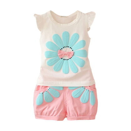 NIEWTR Toddler Kid Girl Outfits Clothes Floral Short Sleeve T-Shirt Top + Waist Pocketed Summer Short Sets 4-7T Girl Clothes Shorts Set Pink 3-4 Years