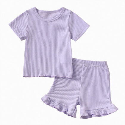 NOLDARES Toddler Girls Clothes 1T 2T 3T 4T 5T Summer Outfits Baby Kids Short Sleeve T-Shirt Tops & Shorts Sets(Purple,6-12 Months)