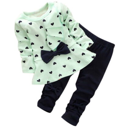 Penkiiy Toddler Kids Baby Girls Heart-shaped Print Bow Kids T shirt Pants Clothes Set Fashion Girls Skirt 2-3 Years Green 2023 Summer Deal
