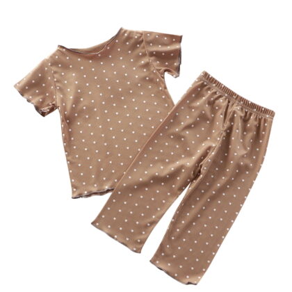Plebaso Baby Girls Two-Piece Sets Polka Dot Printed Short Sleeve Tops Long Pants Kids Clothes
