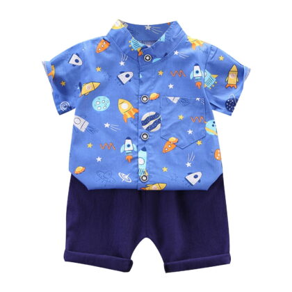 QTOCIO Toddler Boys Outfits, Kids Boy Clothes, Short Sleeve Casual Shirts for Kids 3-11 Years Boy Children's Short Sleeved Shirt Pants, Light Blue, 3 Years