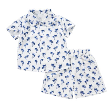 QTOCIO Toddler Boys Outfits, Kids Boy Clothes, Short Sleeve Graphic Shirts for Kids 1-8 Years Boy Children's Short Sleeved Shirt Pants, Blue B, 3 Years