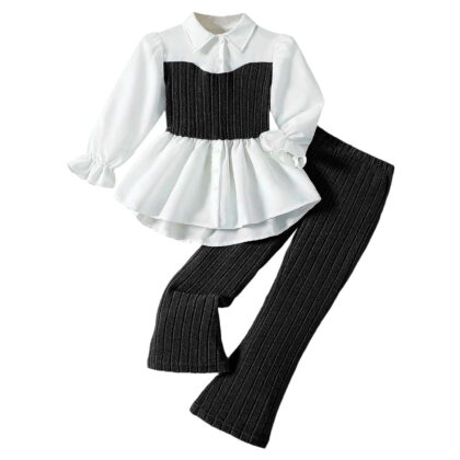 REDARER Girls 2-Piece Outfit Knit Top with Flared Pants Asymmetrical Design Toddler Kids Casual Matching Set,Size:4-5 Years