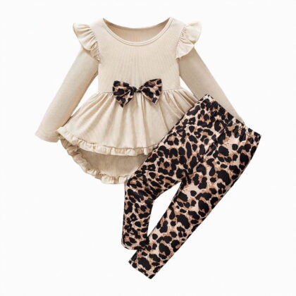 REgarm Kid Toddler Girl Clothes Bowknot Ruffle Sleeve Top Floral Allover Pants Fall Winter Outfit Set (Beige,5-6 Years)
