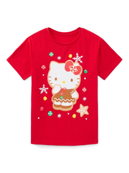 Sanrio Hello Kitty Gingerbread Girls Graphic Tee with Short Sleeves, Sizes 4-16