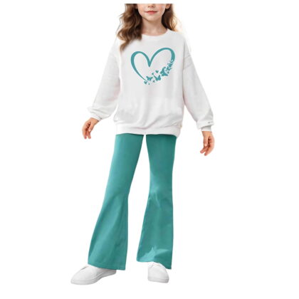 School Kids Clothes Kids Clothes Girls Size 7-8 Girls' 2 Piece Outfits Casual Flared Pants and Long Sleeve Butterfly Sweatshirt Set