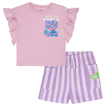 Sesame Street Elmo Cookie Monster Abby Cadabby T-Shirt and French Terry Shorts Outfit Set Infant to Little Kid