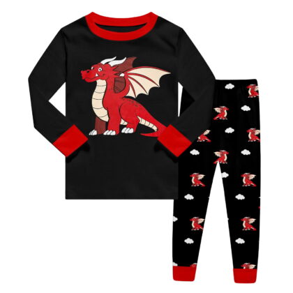 shoper Dinosaur Pajamas 2 Piece for Boys Long Sleeve Sleepwear Loungewear for Boys Soft PJS Kids Jammies Crewneck Tops & Snug-Fit Pants Size 2-10 Years Black 2Y