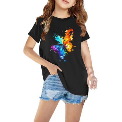 Tdoqot Girls Graphic Shirts- Short Sleeve Summer T Shirts Fashion Cotton Kids Clothes Tops Black Size 9-10