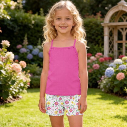 Tdoqot Girls Summer Outfit Sets 2 Piece- Soft Halter Cute Casual Tank Tops and Floral Shorts Kids Clothes Hot Pink Size 4-12