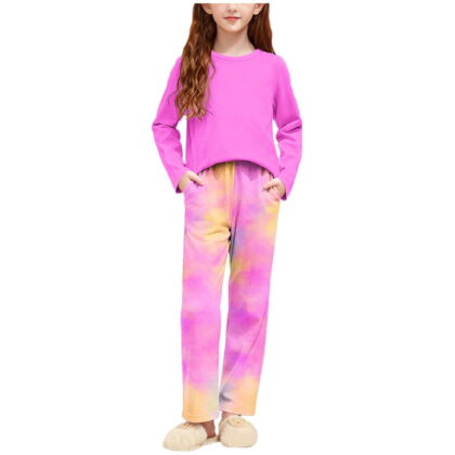 Tdoqot Girls Tie Dye Outfit Sets- Cute Casual Long Sleeve Fashion Kids Shirts and Pants Spring Clothes Hot Pink Size 12