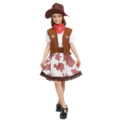 Tiweut Girls Outfits 4 Piece Kids Cowboy Dress Up Birthday Party Clothes Suits,L