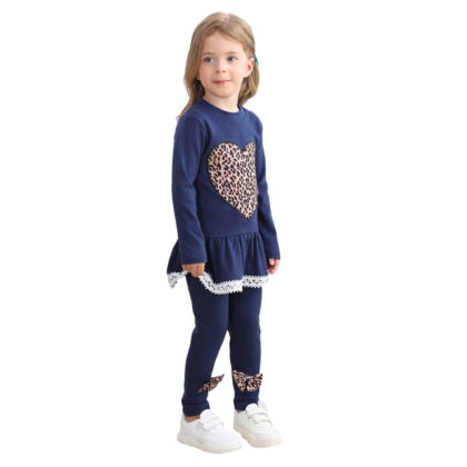 Toddler Baby Girls Leopard Heart Fall Winter Clothes Set Kids Valentine's Day Outfit Cute Pullover Shirt and Pants Set 3T