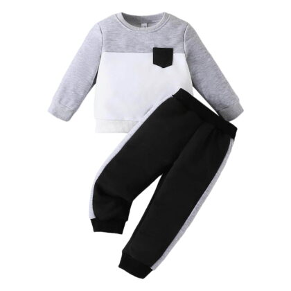 Toddler Boy Clothes Set Long Sleeve Patchwork Color Pocket Tops Solid Color Pants Two Piece Casual Sports Outfits Set Kids Clothes Fall Winter Outfit,Size 18 Months-24 Months