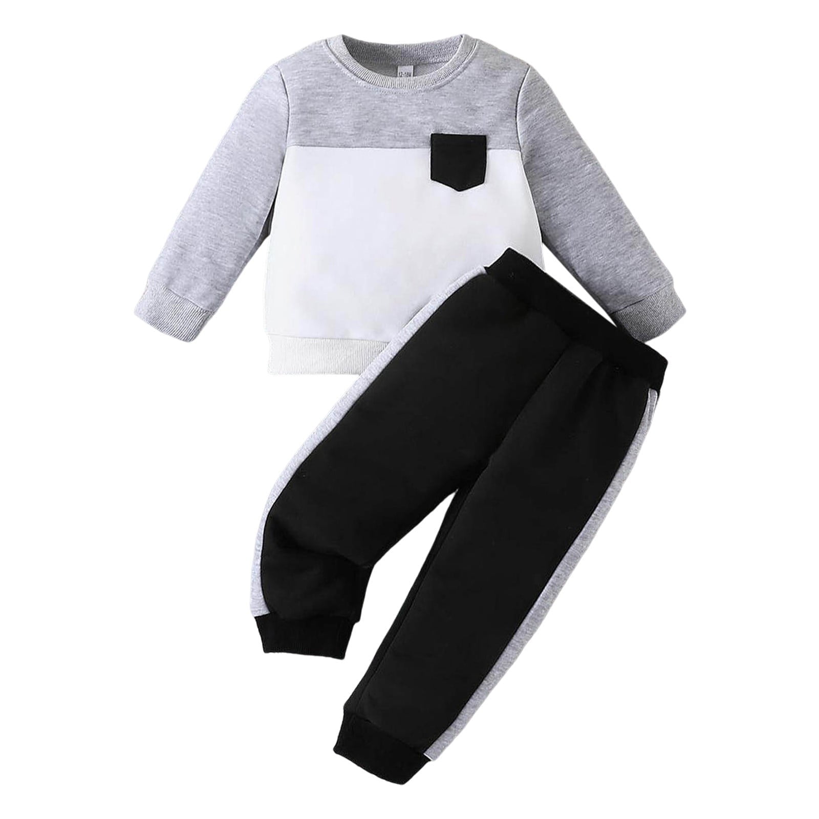 Toddler Boy Clothes Set Long Sleeve Patchwork Color Pocket Tops Solid Color Pants Two Piece Casual Sports Outfits Set Kids Clothes Fall Winter Outfit,Size 18 Months-24 Months
