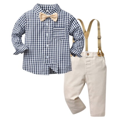 Toddler Boy Clothes Set Long Sleeve Plaid Prints T Shirt Tops Pants Kids Gentleman Outfits Fall Winter Outfit,Size 3 Years-4 Years