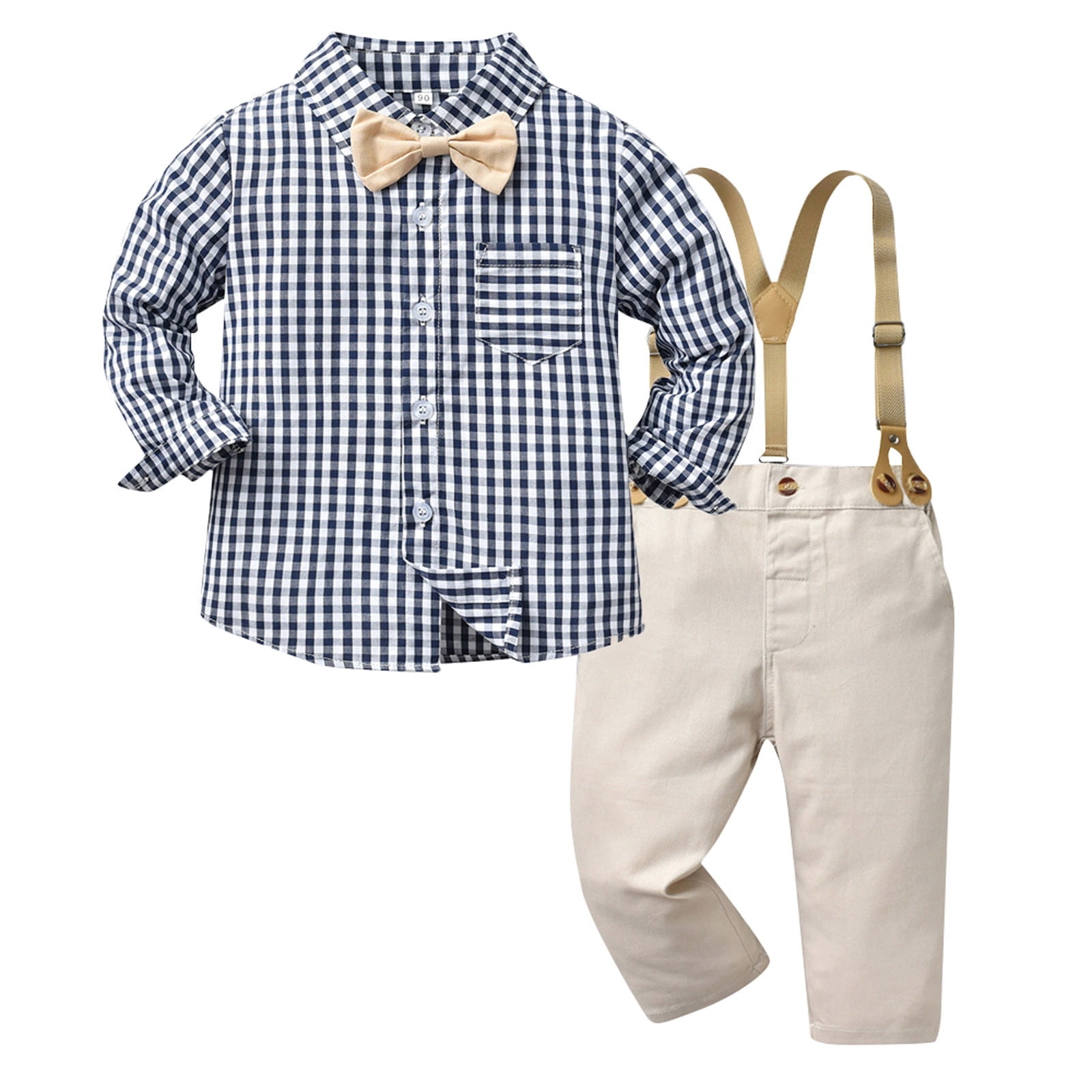 Toddler Boy Clothes Set Long Sleeve Plaid Prints T Shirt Tops Pants Kids Gentleman Outfits Fall Winter Outfit,Size 3 Years-4 Years