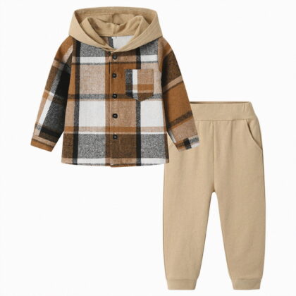 Toddler Boy Fall Clothes Kids Boys Winter Plaid Long Sleeve Elastic Waist 3T 4T 5T Playwear Set Outfits 2 Piece