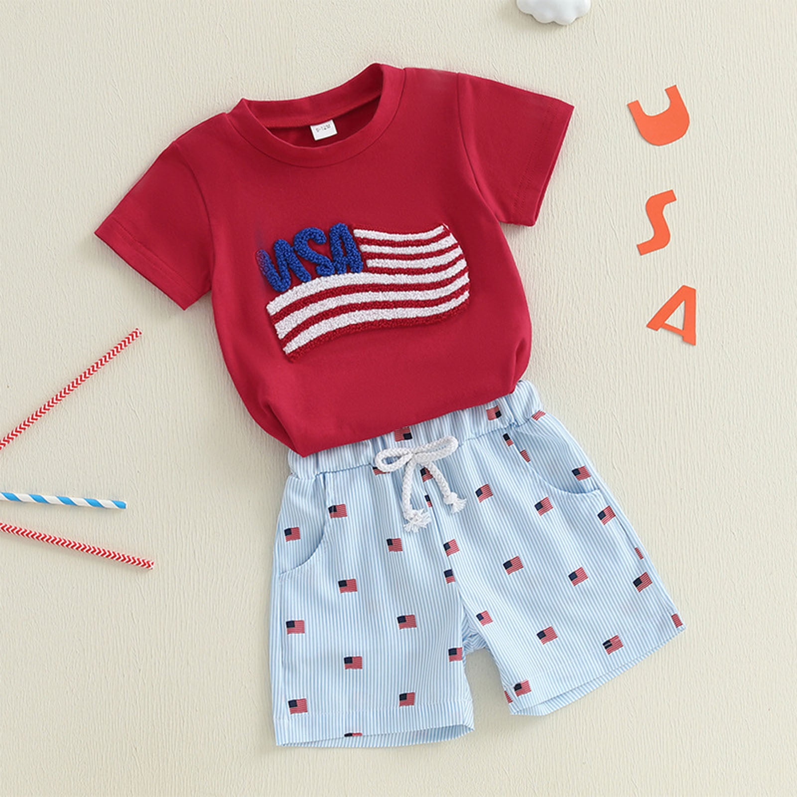 Toddler Boys' Short Sets 3T Boys Summer Clothes Kids Summer Funny Letter Outfits Shirt Short Sets Toddler Boy Clothes Gibobby(18-24 Months,Red) - Image 5