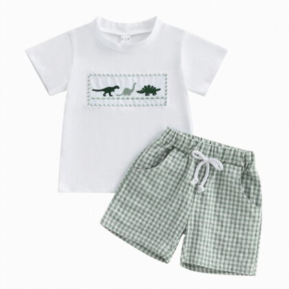 Toddler Clothes for Boys Summer Outfits Kids Spring Cotton Embroidery Printed Short-sleeved Running Suit 3 6 12 18 24 Months 3T Shirt and Jogger Shorts T-shirt Tops 2PCS Set 2-Piece