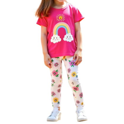 Toddler Girl Outfits Spring Summer Cartoon Print Childrens Clothes Girls Size 10-12 Oversize Streetwear Clothing Set for Girls 7-8 Short Sleeve Z12-Hot Pink, 6-7 Years