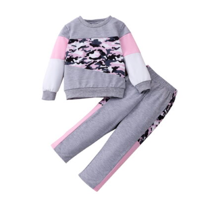 Toddler Girls 2 Piece Cute Outfits Set Gray Leopard Color Block Crewneck Sweatshirt with Jogger Pants Kids Clothing Set 8-9 Y